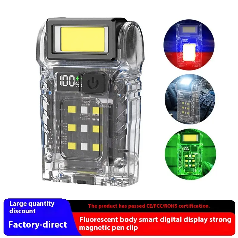 LED   portable lighting with strong light burst, long-lasting clip on cap light, outdoor portable multifunctional night light, cob work light flashlight keychain mini