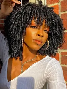 Dreadlock Wig Short Twist Braided Wigs for Women, Afro Curly Synthetic Wig, Faux Locs Boho Locs Braided Crochet Braids Hair Wigs, Stylish Boho Style Wigs and Comfortable