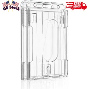 2 Pack Vertical 2-Card Badge Holder with Thumb Slot Hard Transparent