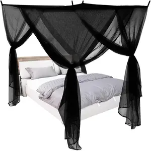 4 Corners Black Bed Curtains for Single Twin Full Size, Net Rectangular Bed Drapes for Bedroom Home Indoor Decoration(L79 x W47 x H59 Inch)