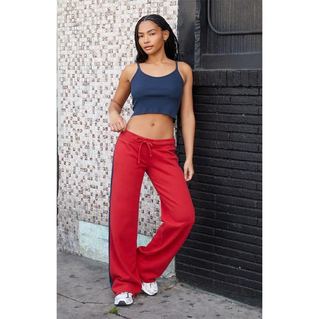 John Galt Women's Red Hilary Side Stripe Yoga Baggy Sweatpants