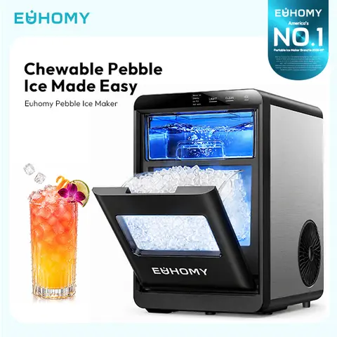 EUHOMY Countertop Ice Cube Maker, 35Lbs/24H 7–10min Nugget Soft Chew Ice Fast Supply Kitchen Appliance, Self-Cleaning, Compact Design & Reliable Support, Includes Scoop & Basket (13.98x9.84x14.96 Inches, Black/Gray/Silver)