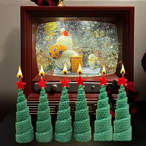 6 Pack Christmas Tree Beeswax Candles, Holiday Decor for Home, Festive Christmas Atmosphere, Unique Christmas Gifts Idea, Christmas Tree Shaped Candles for Decoration (size:3.5×10cm)