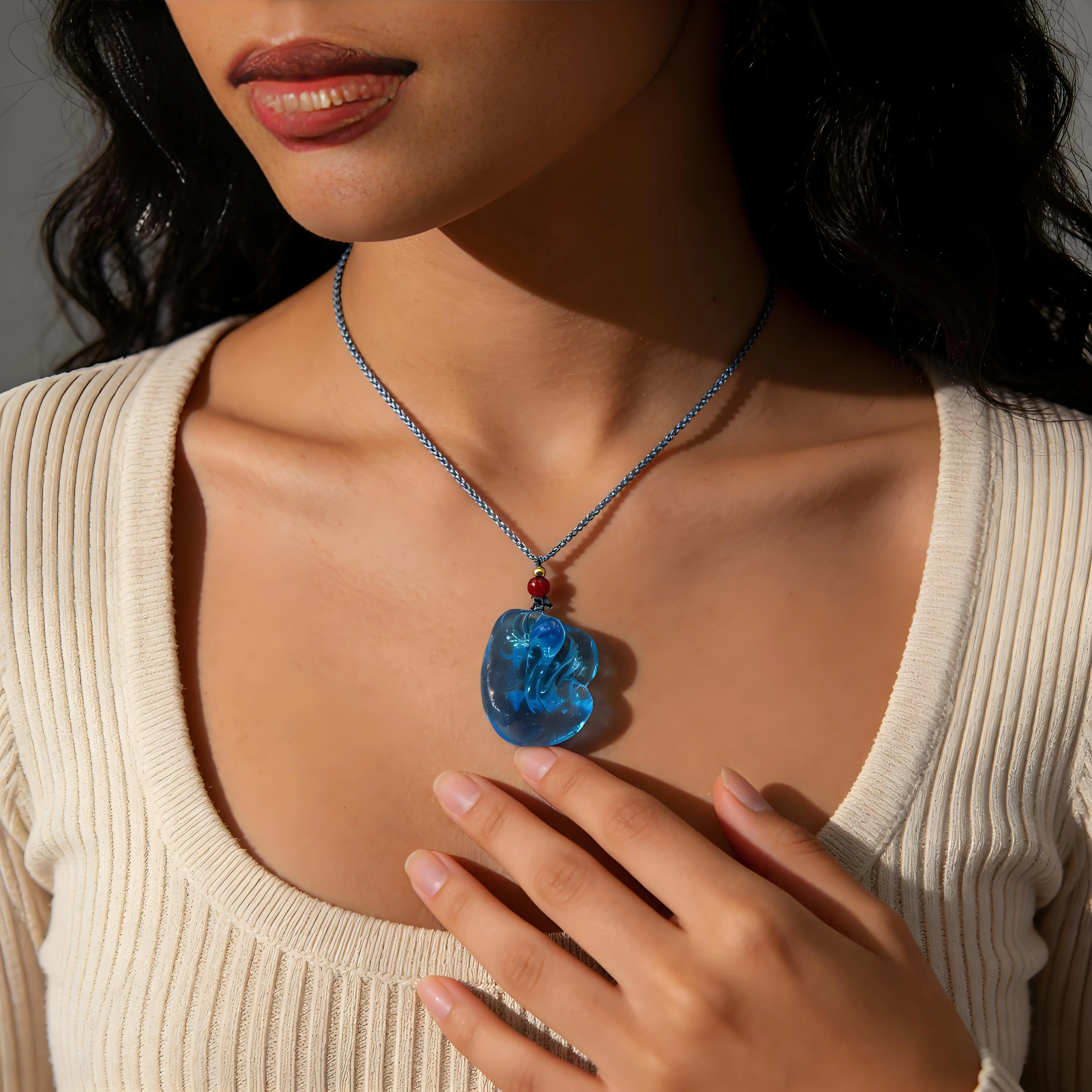 Handmade Glass Pendant Necklace with Woven Rope, Spiritual Protection Amulet, Exquisite Jewelry Gift with Gift Box, Meaningful Presents for Special Occasions, Meaningful Gifts