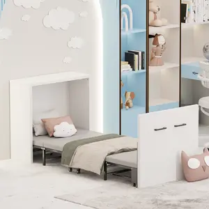 【mothersdaygift】Lilypelle 2 in 1 Murphy Bed Cabinet with Mattress, Folded Cabinet Bed, Guest Bed Roll Away Bed Fold up Bed for Guest Bedroom, Living Room, 75" x 29"