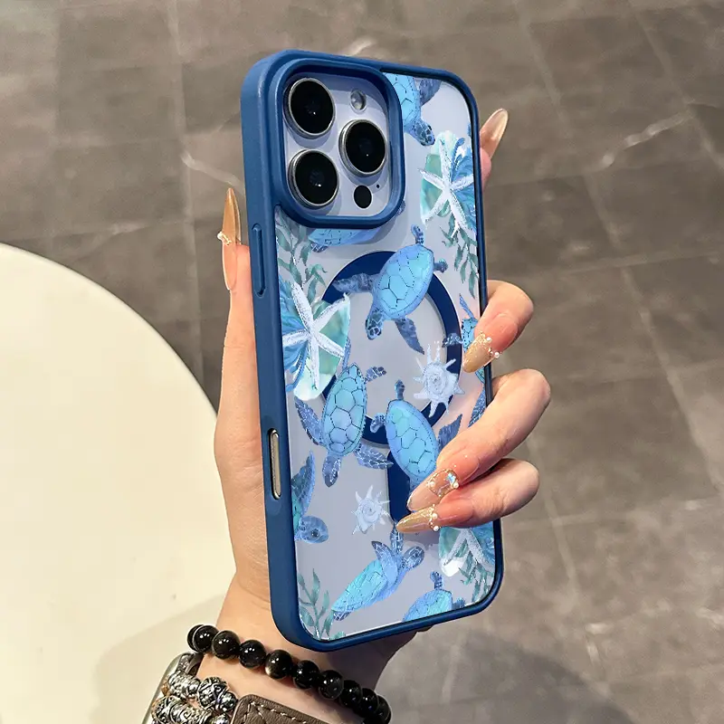 Chic Magnetic Marine Pattern Case for iPhone 11/12/13/14/15/16 Pro Max, MagSafe Ready Smartphone Cellphone Handheld Device Protection, Anti-Slip, Ultra-Thin, Aesthetic Daily Use Accessory, Devices