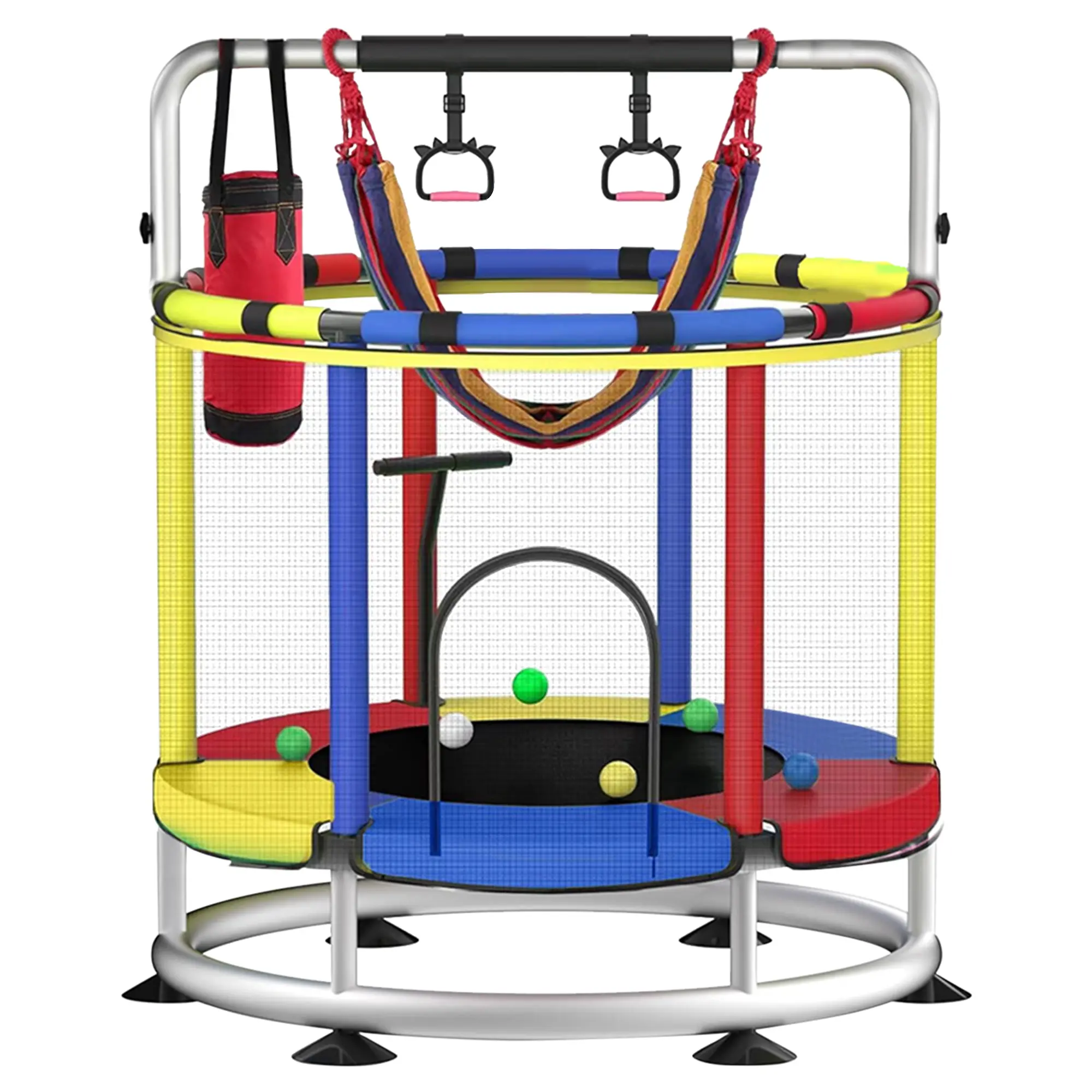Trampoline for Kids,Trampoline ASTM Approved 55'' Mini Trampoline with Safety Enclosure Net, No-Gap Safe Design, Easy to Assemble 4.6 Ft Outdoor Indoor Trampoline,Swing,Sandbag,Ring,Ocean Balls, Small Trampoline Gift for boys girls