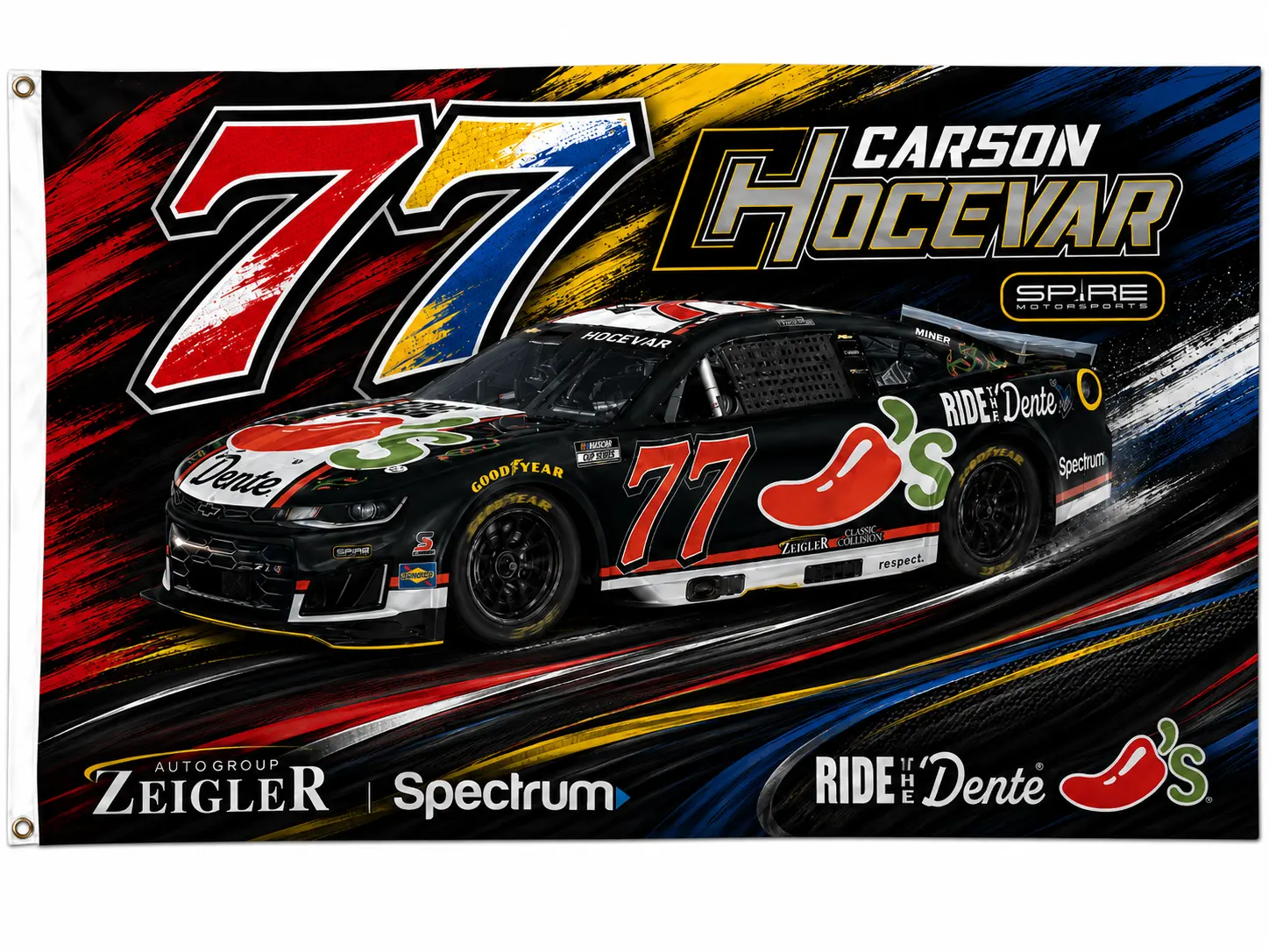Carson Hocevar #77 Nascar Logo Car Racing Chili's Nascar Car Racing 3x5 FT Flag Ideal Wall Decor Banner