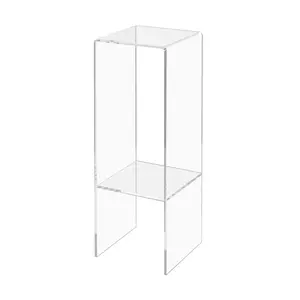 Riser Table with Shelf Accent Stand 10 Inch x 30 Inch Plant Pedestal Thick Clear Acrylic Furniture Artwork Sculpture Lamp Platform by 321 Plastics
