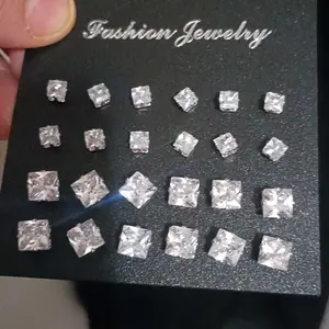 Fashion Minimalist Artificial Zircon Heart/Round/Square Shape Stud Earring Set, Gender Neutral Jewelry Gift for Graduates, Men and Women Ear Accessories, Stud Earrings