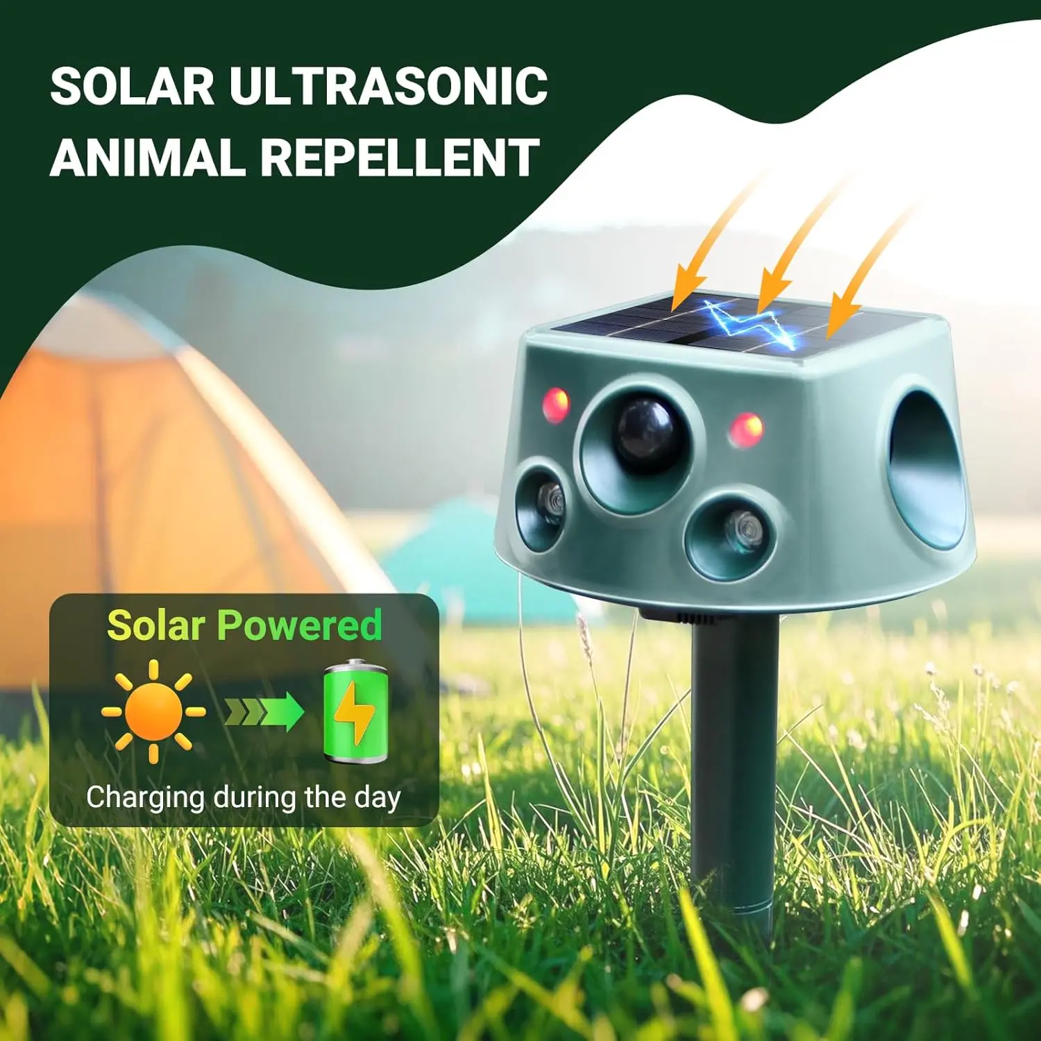 Upgraded 360° Solar Animal Repeller: Solar-Powered with Vibration Function | Effectively Repels Cats, Dogs, Rodents, Squirrels, Deer, Rabbits, and Raccoons | Solar-Driven—No External Power Source Required | Suitable for Gardens, Yards, and Farms