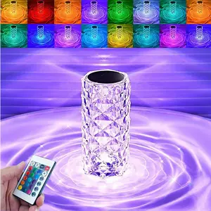 Crystal Table Lamp RGB Color Changing Night Light ,Romantic LED Rose Diamond Touch Lamps for Living Room (Remote & Touch