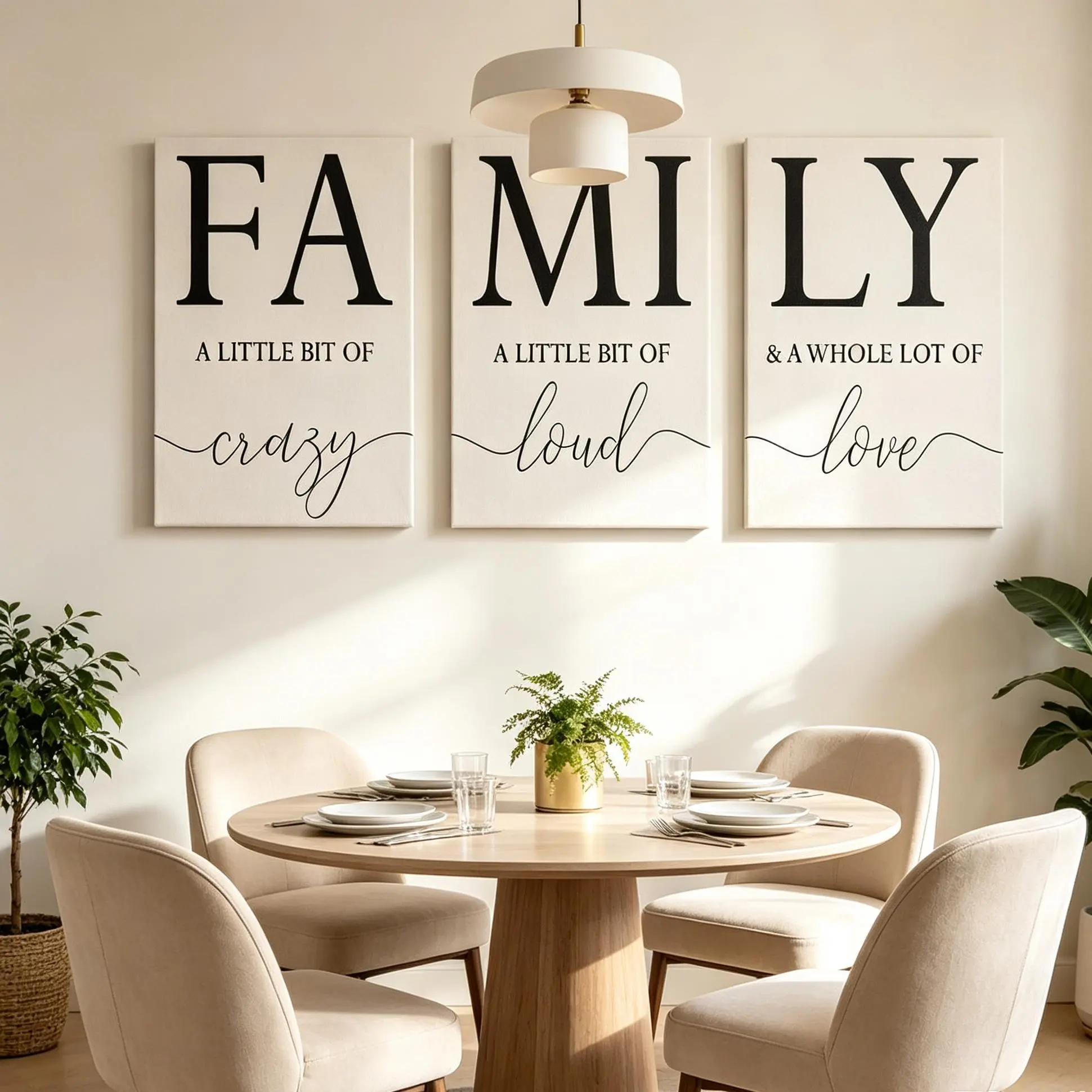 Home Family Wall Decor, Set of 3 Inspirational Canvas Prints Black and White Framed Canvas Art Paintings Wood Wall Decoration for Dining Room Bedroom Living Room, Minimal Family Quote Wall Set, Neutral Farmhouse Canvas, Motivational Bedroom Wall Gift