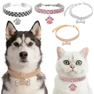 Pre-holiday clearance sale Rhinestones Pet Collars, Luxury Bling Dog Collars Adjustable Crystal Cat Collars Necklaces Crystal Necklace With bones Crystal collars for cats and dogs.