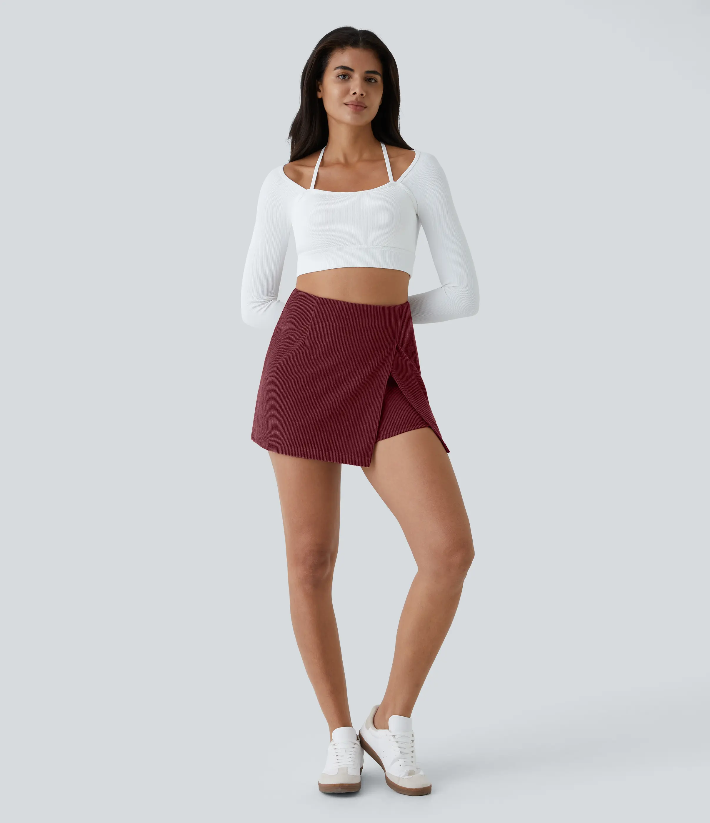 Halara High Waisted Invisible Zipper A-Line & Slit 2-in-1 Corduroy Casual Skirts Halara High Waisted Invisible Zipper A-Line & Slit 2-in-1 Corduroy Casual Skirts