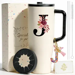 ZIOSINM Personalized Monogram 40oz Tumbler with Handle, Detachable Universal Silicone Tumbler Ring , Leak-Proof Insulated Mug with Keychain Card, 12H Ice Cold
