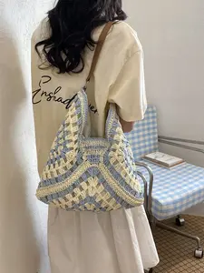 2026 New Korean Style Vacation Hollow Out Woven Crossbody Fashion Bag, Large Capacity Straw Shoulder Bag, Adjustable Leather Strap, Multiple Colors Available, Boho Bag