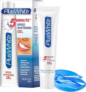 Plus White Gel Kit - 5 Minute Speed Whitening Gel & Comfort Fit Mouth Tray for Professional Teeth Whitening - Dentist Approved Ingredients for Oral Whitening