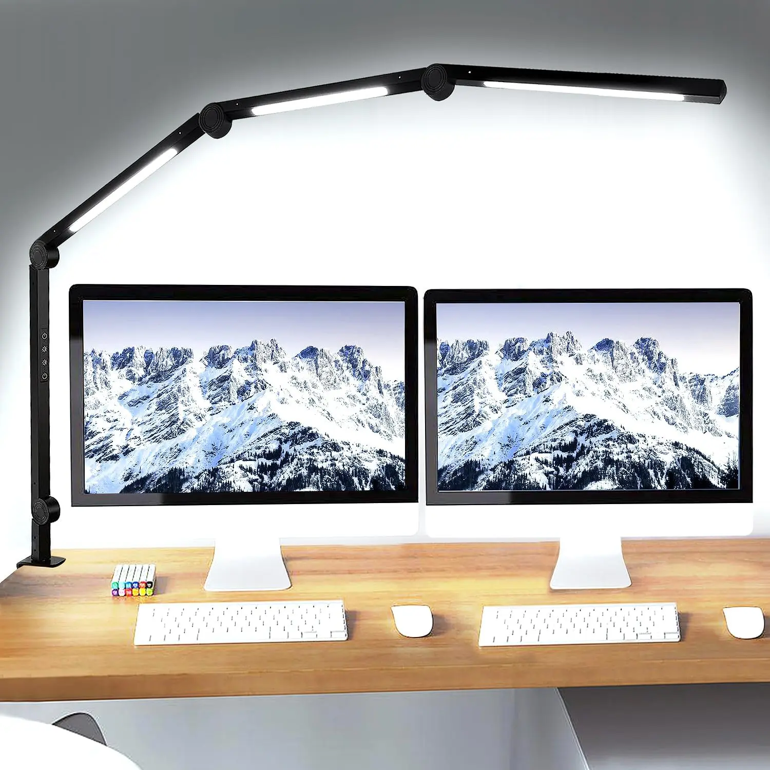 SEGRASS Clamp Base LED Desk Lamp, 4-Section Adjustable Swing Arm, 4 Color Modes, 5 Brightness Levels, Eye-Caring, Memory Function, Soft Lighting, Office Accessories, Desk Accessory, Adjustable Reading Lights, Color-Changing Reading Lights for Office,campi