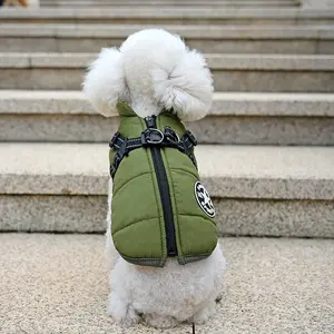 Waterproof Dog Jacket with Harness, Outdoor Adventure Pet Vest, Small Dogs Winter Warm Chest Strap Jacket, Zipper Down Coat, Harness Straps