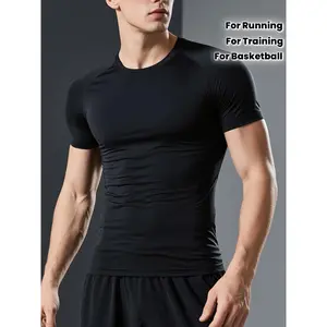 [92% Polyester Compression T-Shirt] Moisture-Wicking Breathable Men's Compression Short Sleeve T-Shirt |   92% Polyester 8% Spandex, Tight-Fit Round Neck, All-Season Workout Top, Sleek Appearance, Stretchable Fabric for Running Training Basketball Cycling