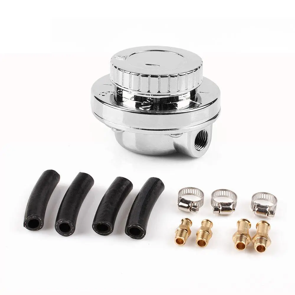 DIY Auto Mod Essential｜Polished Chrome Fuel Pressure Regulator 1‑6PSI, Full Connection Accessories, Designed Only for Carbureted Engines, Quick Simple Installation