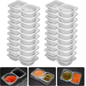 20 Sets Snack Container Reusable BPA-Free Double Compartment Plastic Box with Lid for Sauce Storage Eco-Friendly Kitchenware Utensils