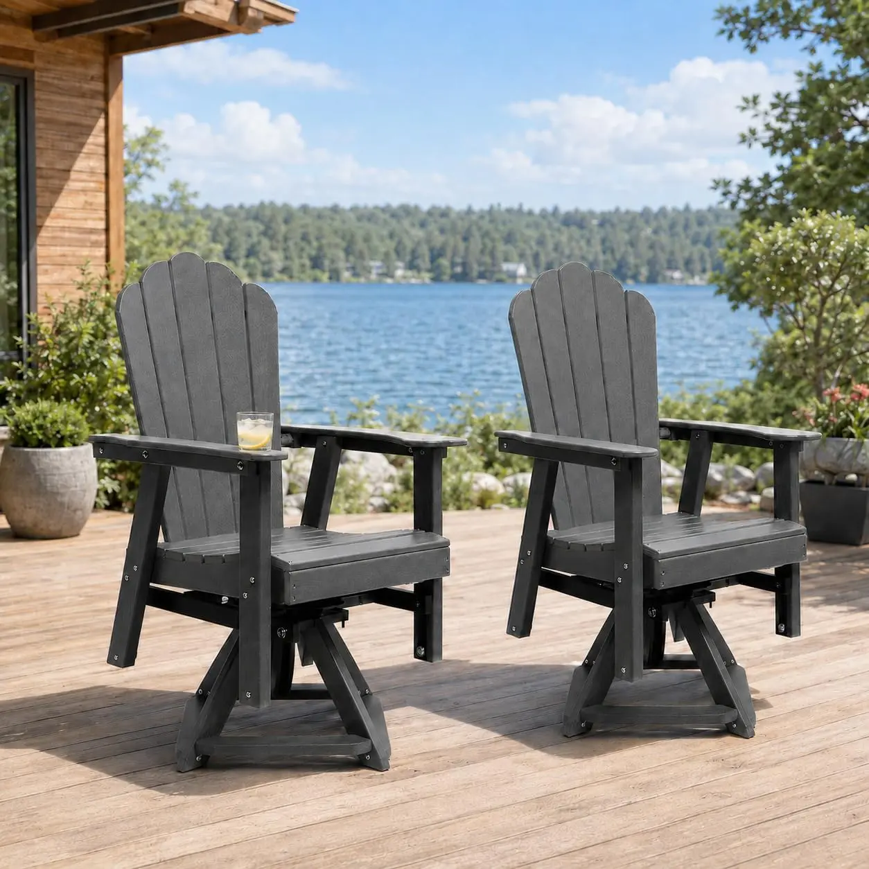 LAUSAINT HOME Swivel Adirondack Chairs Set, 360° Glider, Gray | All-weather HDPE chairs with 330 lb capacity, smooth swivel-glide motion and ergonomic wide seats for porches and pools