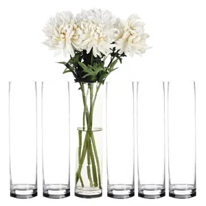 6pcs Cylinder Glass Vase THICK, Tall Clear THICK Cylinder Vases, Hurricane Candle Holder for wedding centerpiece, 4" Diameter Opening.