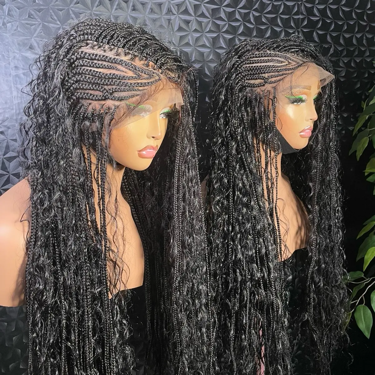 V flip with synthetic boho braids. fiber synthetic full lace wig. Medium: Cap size :21.5 – 22.5”