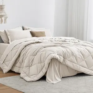 California King Comforter Set Off White, 7 Pieces California King Bed in a Bag, All Season Bedding Sets with 1 Comforter, 1 Flat Sheet, 1 Fitted Sheet, 2 Pillowcase and 2 Pillow Sham |   Soft, Breathable, Lightweight, Comfortable