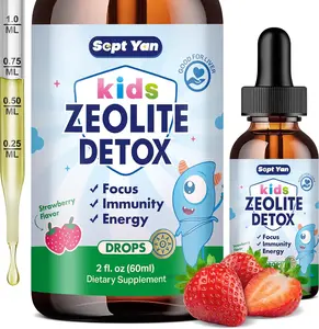 Zeolite Detox for Kids Zeolite Liquid Drops with L-Glutamine, Vitamin C, Zinc, Milk Thistle and Chlorella Extract for Detox & Cleanse, Immune, Energy, Cellular Health, Strawberry Flavor 2 Fl Oz