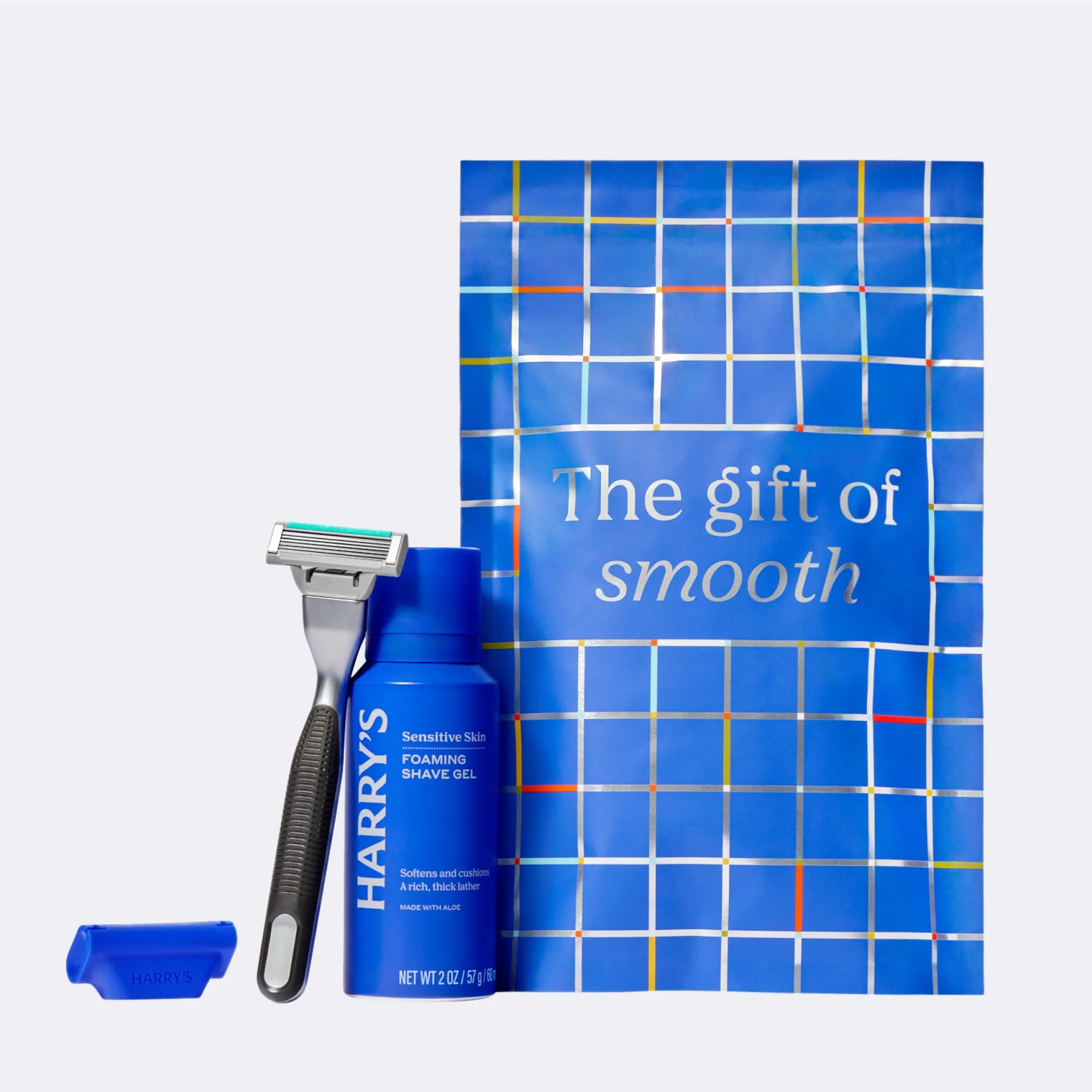 Harry's Holiday Starter Set - Plus Razor with Advanced Pivoting System, 5-Blade Technology, 2.0oz Foaming Shave Gel, Travel Cover, Reusable Bag
