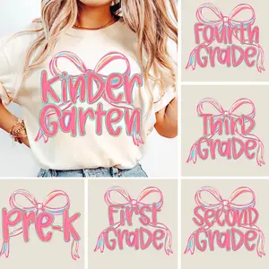 Custom Back to School Shirt – Pre-K to 4th Grade Tee with Pink Bow, Coquette Teacher & Student Shirt, Cute First Day Gift for Girls, Moms & Teachers