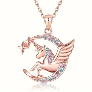 1pc Fashion Unicorn Crescent Pendant Necklace, Valentine'S Day Anniversary, Christmas Birthday Gift for Daughter