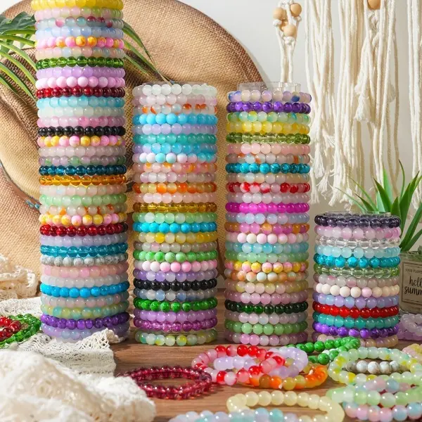 Unisex 24Pcs Bohemian Multicolor Glass Beaded Bracelets - Stretch Stackable Bracelets for Daily Use, Birthdays, Multicolor Stackable Bracelets
