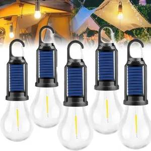 5/2PCS Solar Rechargeable Hooked Vintage Tungsten Lantern - Multifunctional Lanterns with Emergency LED, Handheld LED Flashlight Features for Camping & Household Use