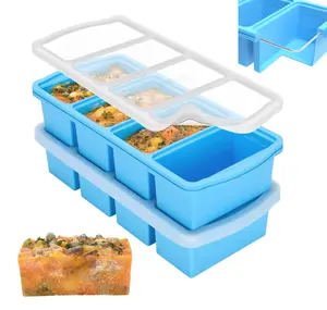 Silicone Freezer Trays with Lid, 1-Cup Soup Freezer Container, Large Ice Cube Molds, Reinforced Steel Ring Top, Kitchen Utensils Set (2-Pack)