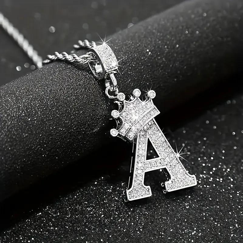 Italy 925 Sterling Silver Twist Chain 26 Letters Custom Necklace, Initial Necklace For Women And Men Silver Letter Necklace Rhinestone Crown Necklace Dainty Chain Necklace Wedding Necklace Jewelry Gifts