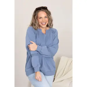 Boho Dream Notch Neck Sweatshirt With Lace Detail by Filly Flair