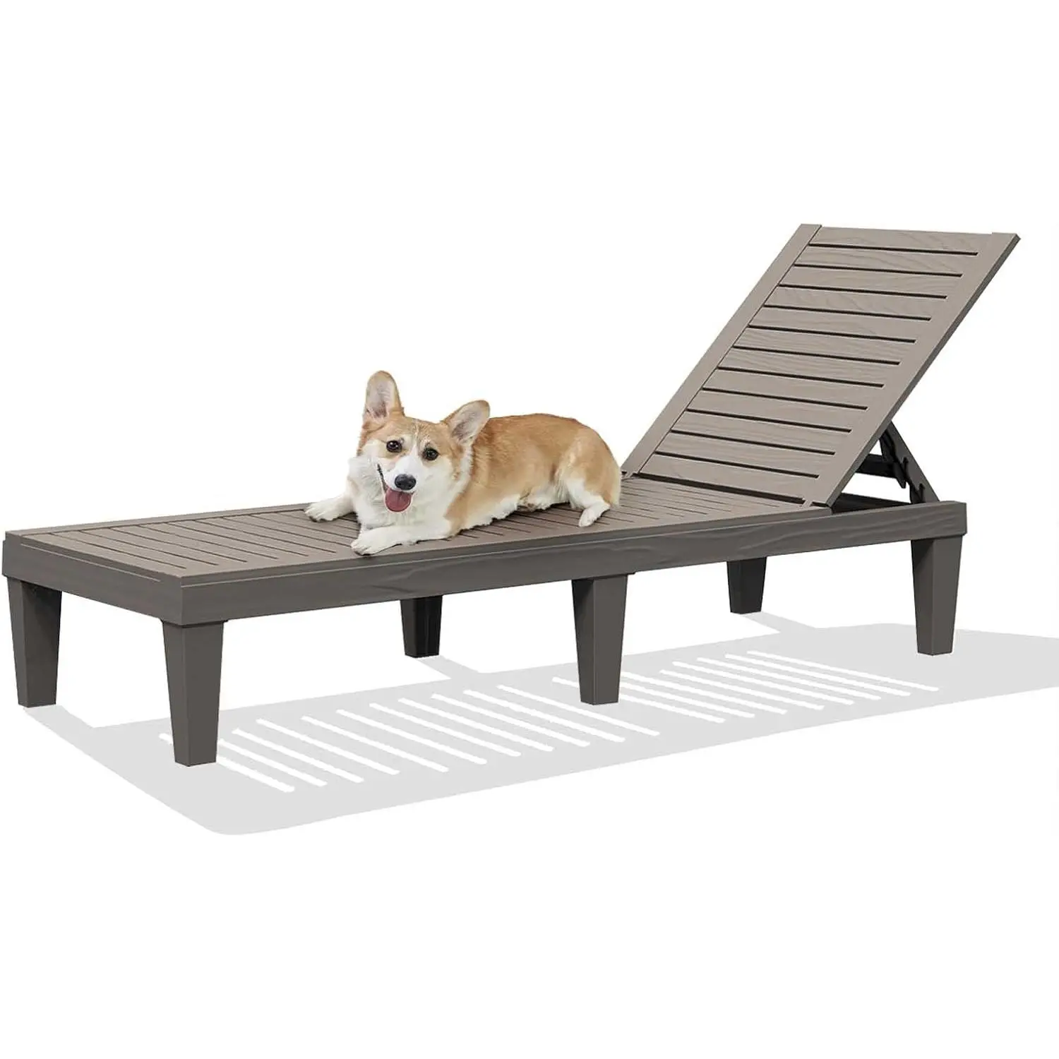 Taupe Outdoor Reclining Chaise Lounge Chair - Durable Elastic Polypropylene, Easy to Assemble and Maintain, Tool-Free Setup, 5-Angle Adjustable Back, Ideal for Pool, Garden Use