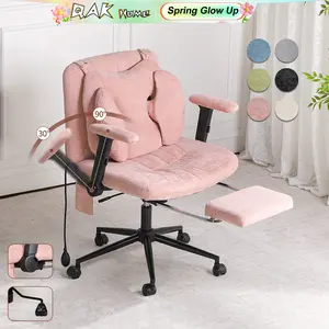 QAK Armrest Casters Office Chair with Pneumatic Lumbar Support and Retractable Footrest, Height-adjustable, Featuring A Wide Seat Cushion Design. Ideal for Home Offices, Meditation, and Dressing Room Settings.