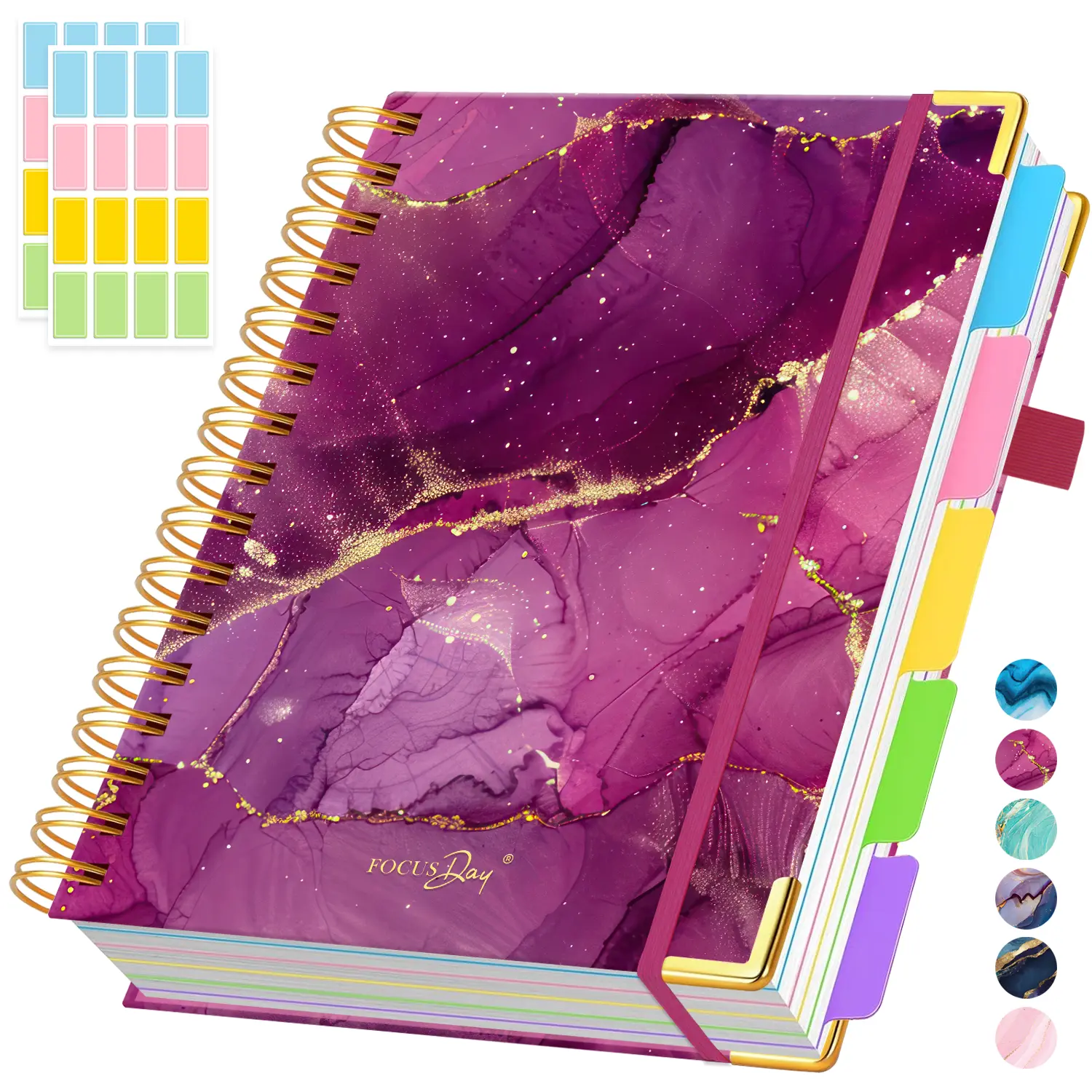 A5 Hardcover Spiral Notebook, 5 Subject Notebook with Removable Dividers Tabs, 300 Pages College Ruled Notebook for Writing, Inner Pocket, Pretty Lined Journal for School Office Home, 6.1" x 8.4"