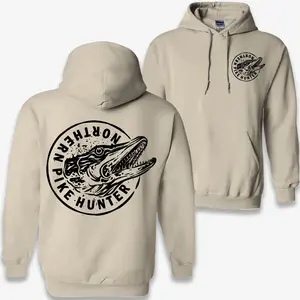 Northern Pike Hunter Fishing Hoodie Vintage Pike Fish Graphic Pullover Sweatshirt – For Pike Anglers & Freshwater Fishing Lovers | Gift for Dad, Husband, Fishermen