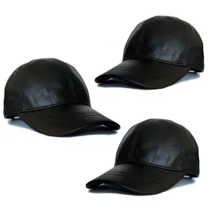 3 Pack Leather Caps Genuine Lambskin Leather Hat Sports Visor Adjustable Strap