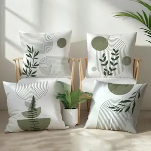 Minimalist Abstract Line Leaf Cushion Covers, Peach Velvet Material, 4 Sizes Available, Perfect for Home & Office Décor