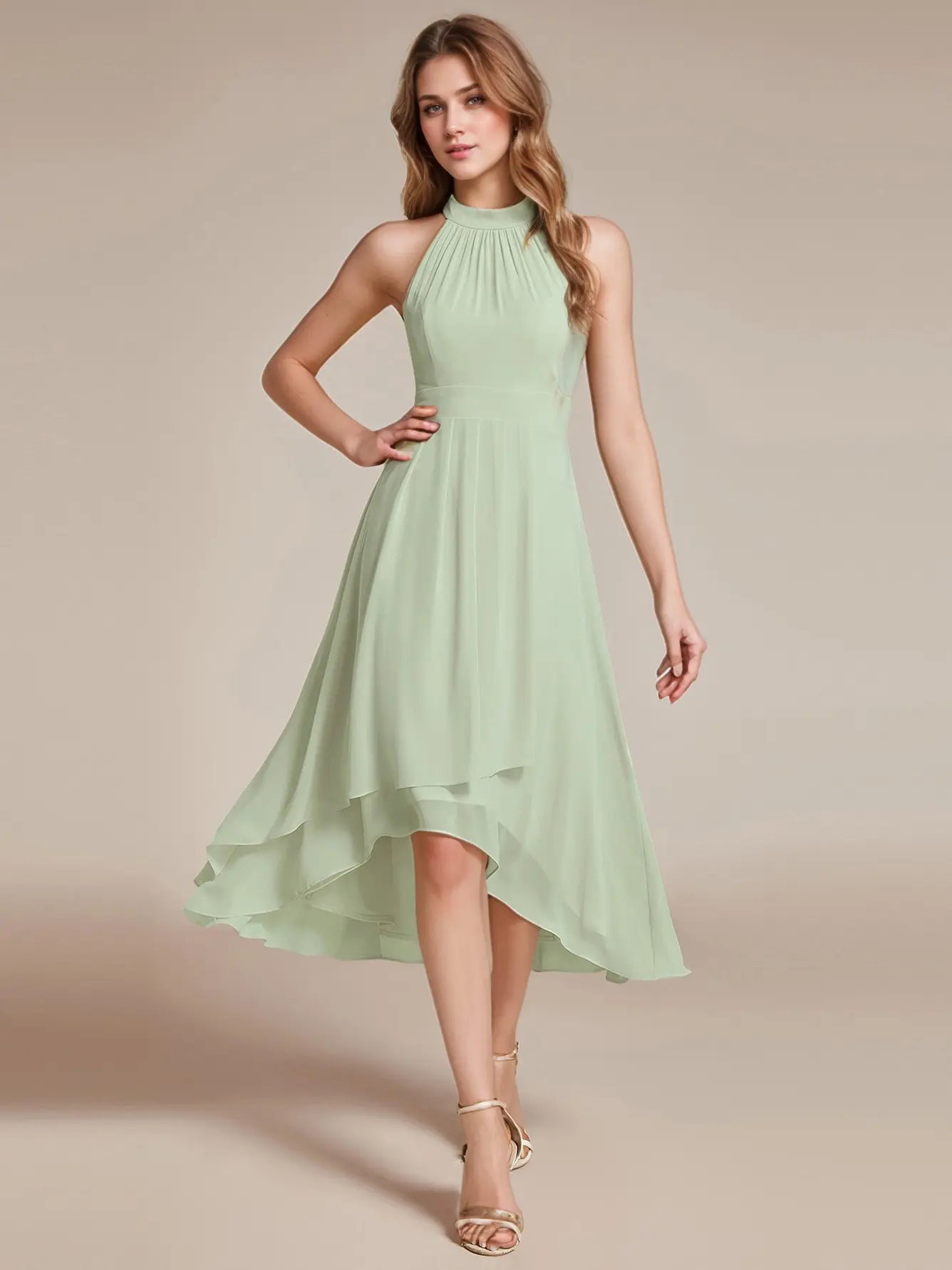 EVER PRETTY Women's Elegant Sleeveless Chiffon Dress, Lightweight A-Line Midi Formal Wear for Bridesmaid & Evening Parties, Fabric, Wedding Guest Dresses, Elegant Dresses