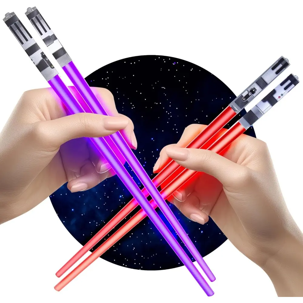 Compact LED Lights Food Wars Lightsaber Finger Chopsticks Set - 2 Pairs (Red, Purple), Kitchenware, Utensils, Tableware Cutlery, Friends