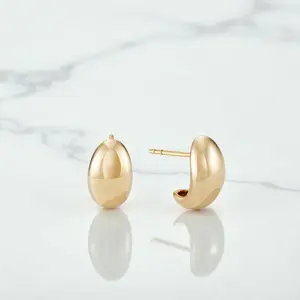 Dome Huggie Earrings • 13.5mm Minimalist Thick Hoops • Chunky Gold Huggies for Women in 925 Sterling Silver