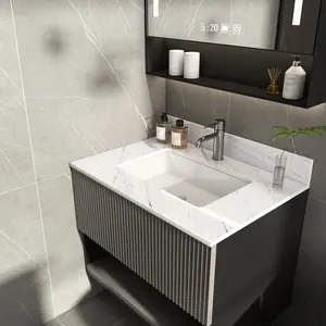 31 Inch Marble Vanity Top, White Vanity Top with Pre-drilled Faucet Holes, Bathroom Vanity Top with Undermount Rectangular Middle Sink and 4" Height Backsplash,  Bianco Carrara Venato    RR